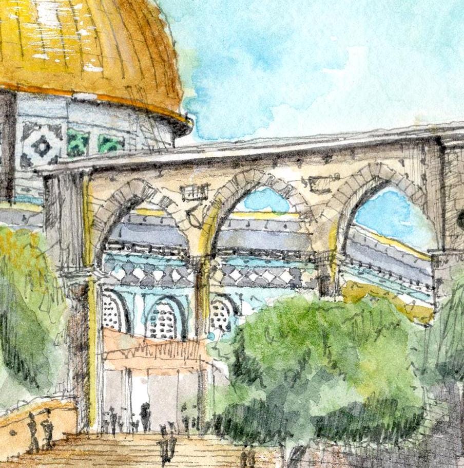 Dome of the Rock  -  Watercolour Painting Print